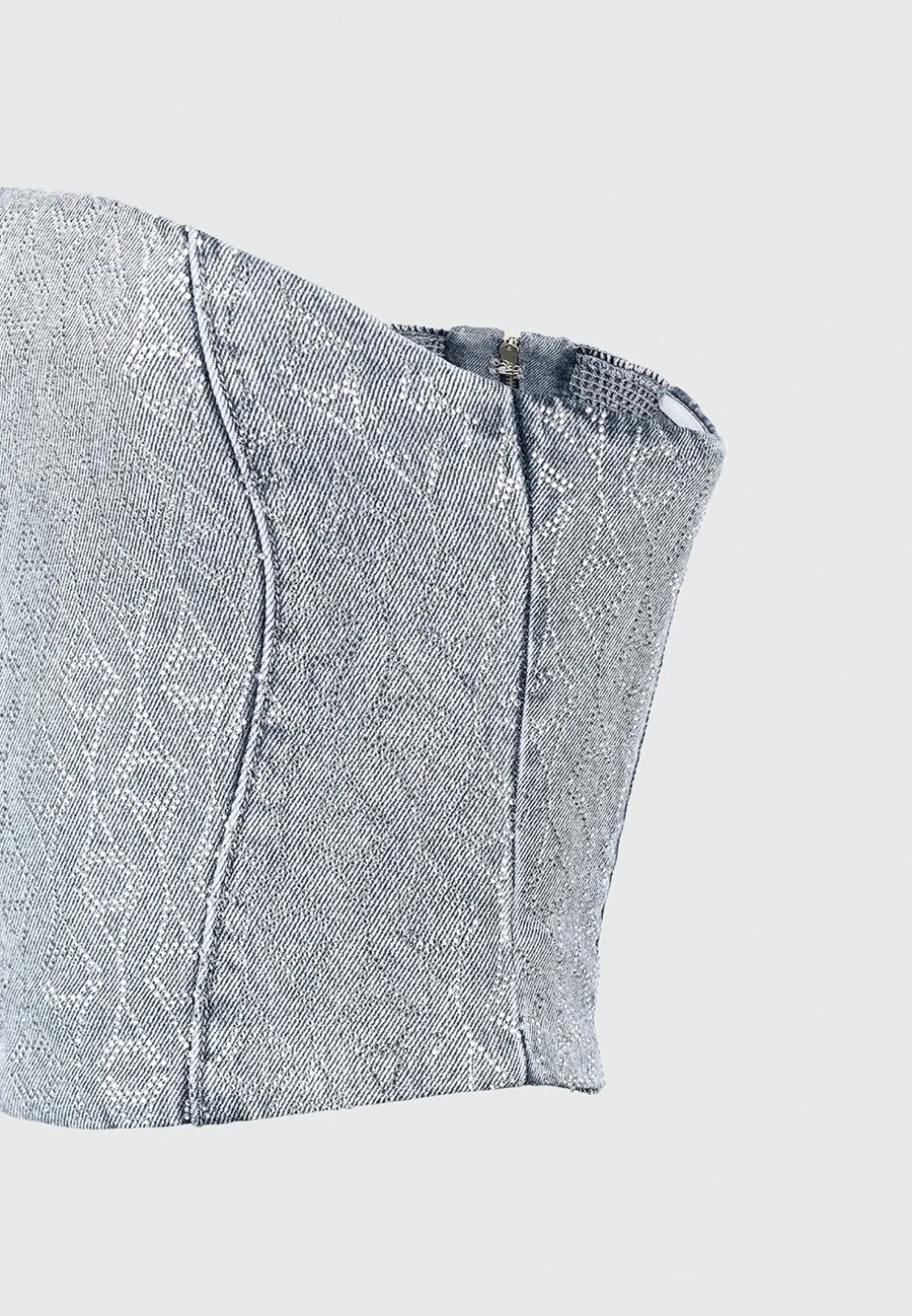 Rhinestone Eiffel Denim Bandeau Corset Top