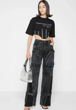 Rhinestone Lace Up Corset T-Shirt