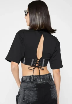 Rhinestone Lace Up Corset T-Shirt