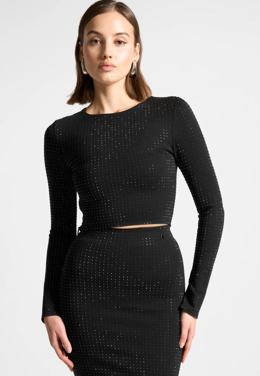 Rhinestone Long Sleeve Bandage Top