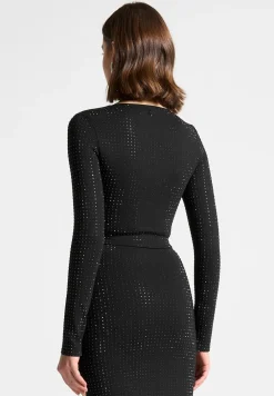 Rhinestone Long Sleeve Bandage Top