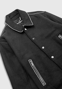 Rhinestone Wool Blend Varsity Jacket