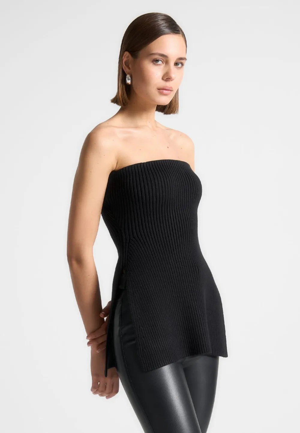 Rib Knit Longline Bandeau Top