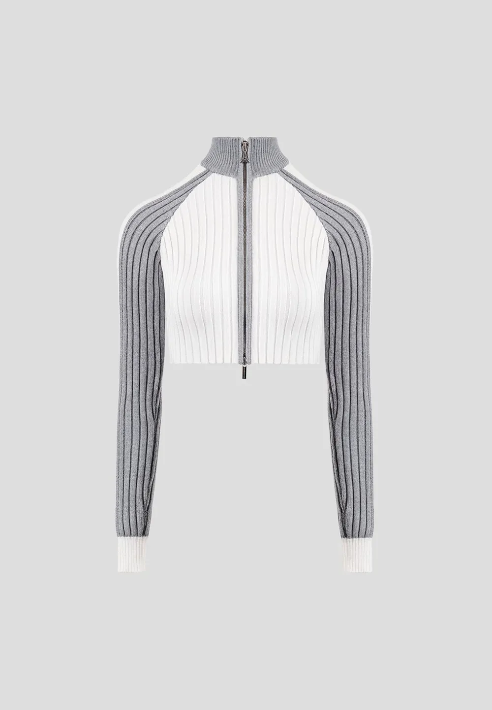 Rib Knit Track Jacket - Off White/Grey