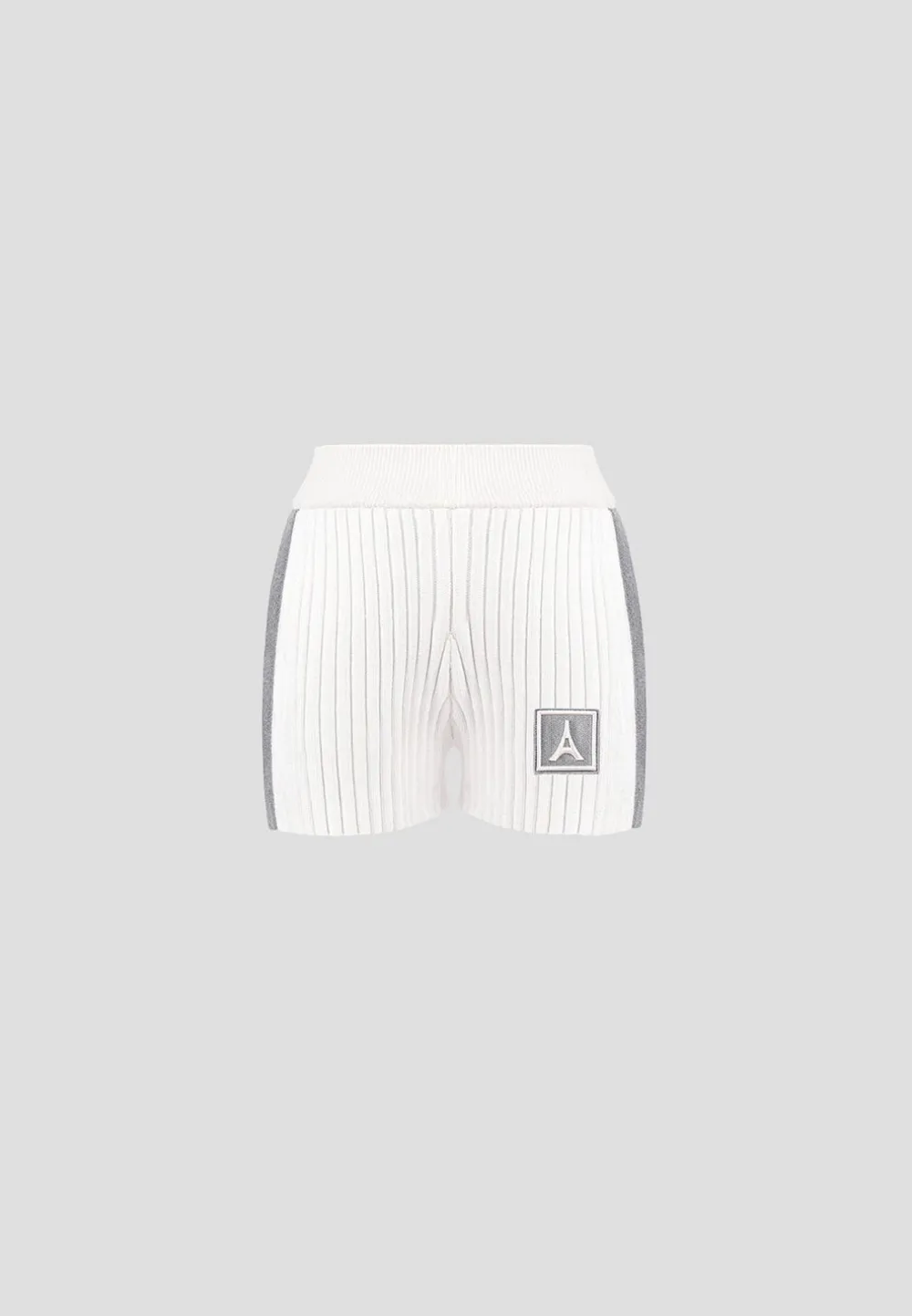 Rib Knit Track Shorts - Off White/Grey