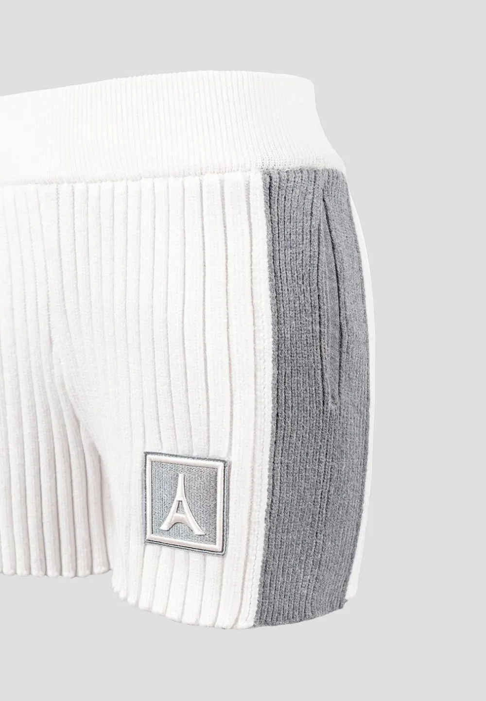 Rib Knit Track Shorts - Off White/Grey