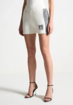 Rib Knit Track Shorts - Off White/Grey