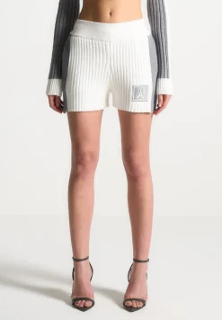 Rib Knit Track Shorts - Off White/Grey