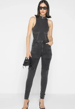Ribbed Biker Skinny Jeans