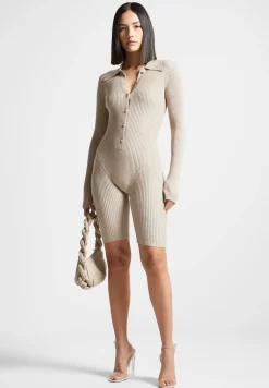 Ribbed Knit Long Sleeve Playsuit