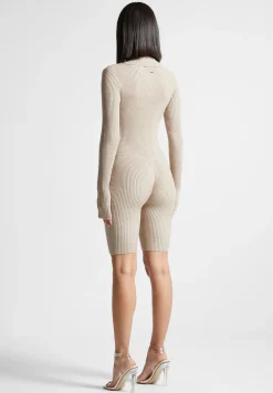 Ribbed Knit Long Sleeve Playsuit