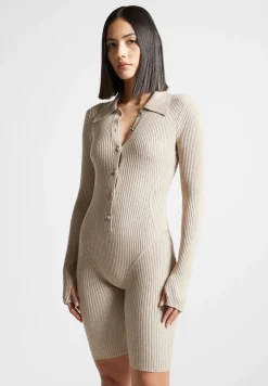 Ribbed Knit Long Sleeve Playsuit