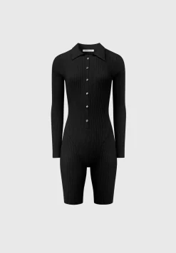 Ribbed Knit Long Sleeve Playsuit