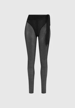 Ribbed Sheer Leggings With Tie