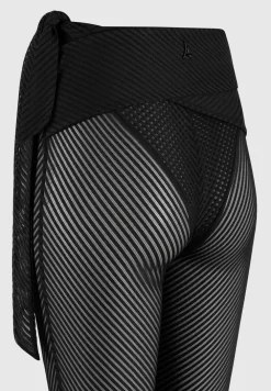 Ribbed Sheer Leggings With Tie