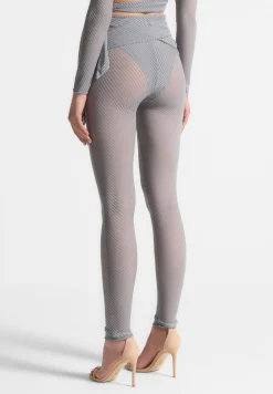 Ribbed Sheer Leggings With Tie