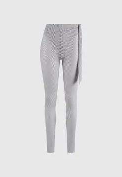 Ribbed Sheer Leggings With Tie