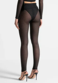 Ribbed Sheer Leggings With Tie
