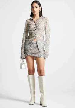 Ruched Lace Asymmetric Mini Skirt