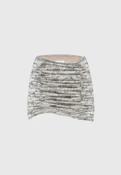 Ruched Lace Asymmetric Mini Skirt