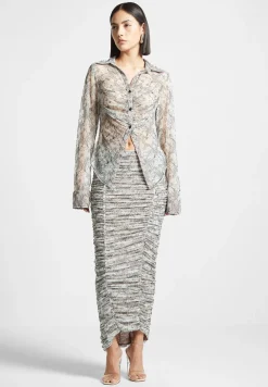 Ruched Lace Asymmetric Midaxi Skirt