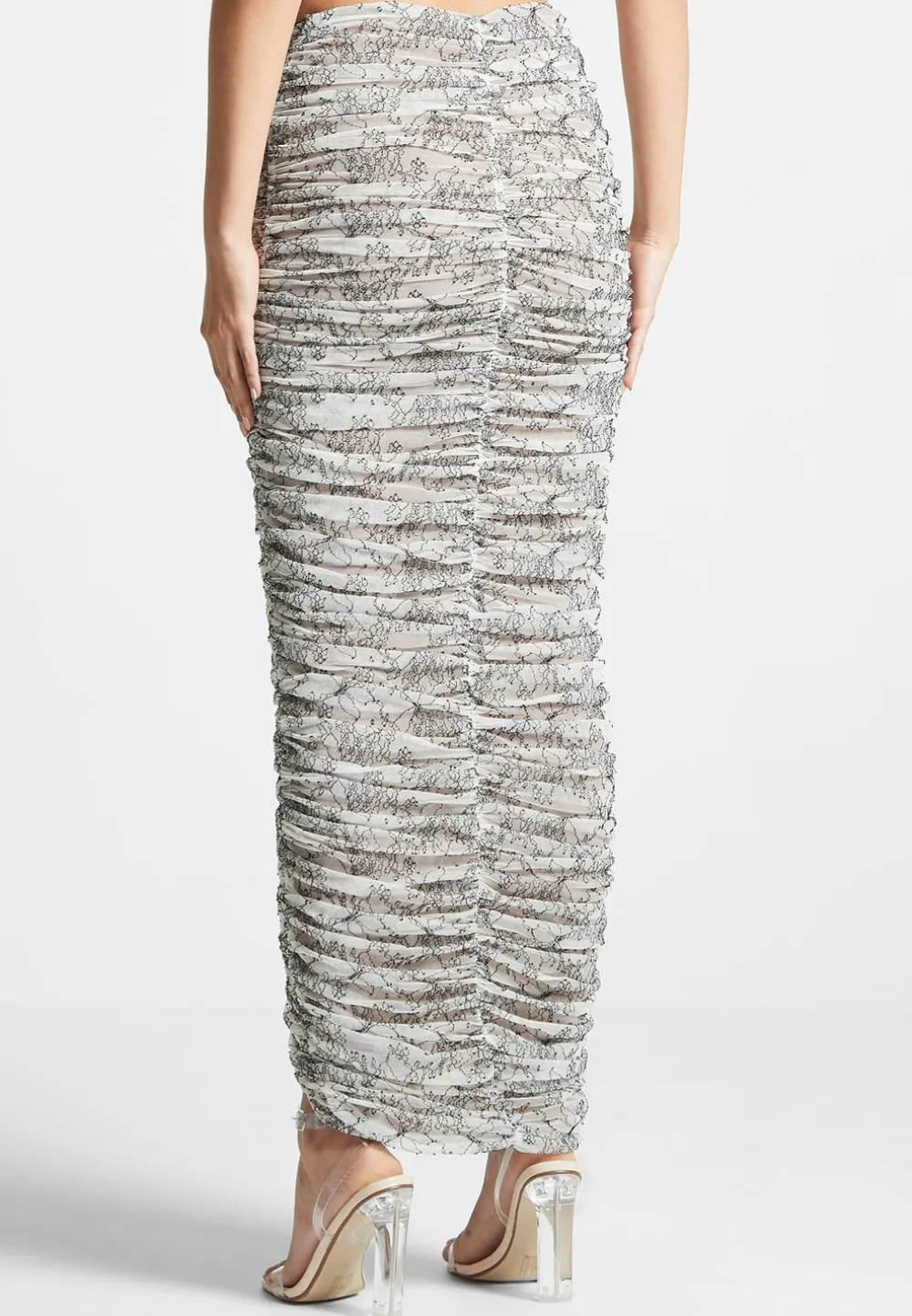 Ruched Lace Asymmetric Midaxi Skirt