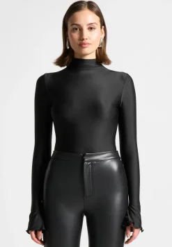 Ruffle Cuff Mock Neck Bodysuit