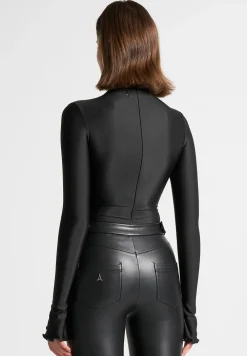 Ruffle Cuff Mock Neck Bodysuit