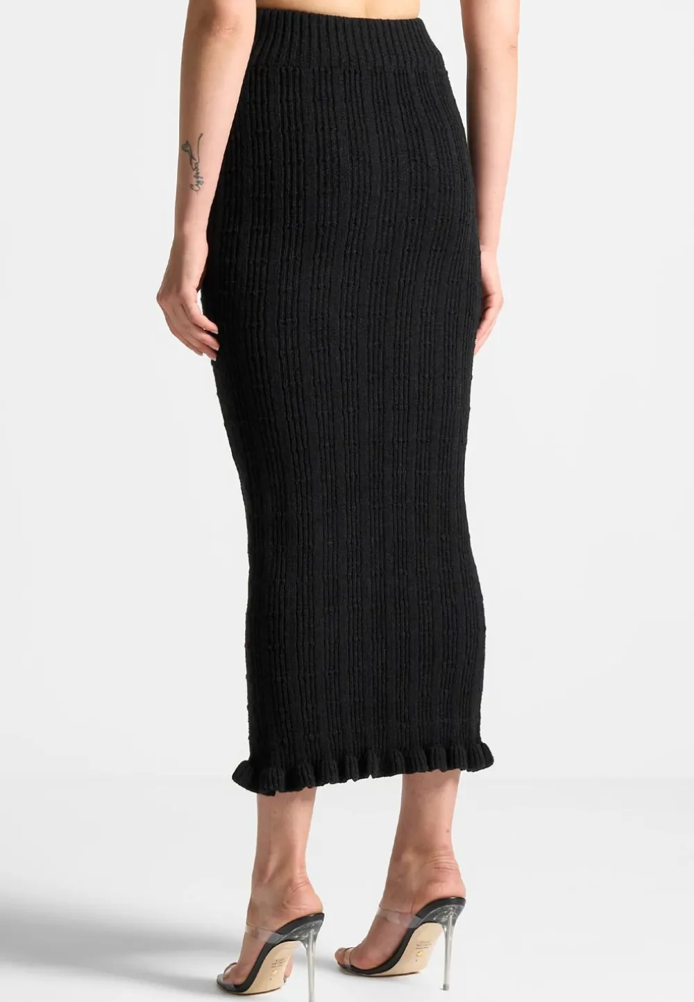 Ruffle Hem Ribbed Knit Midaxi Skirt
