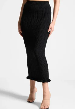 Ruffle Hem Ribbed Knit Midaxi Skirt