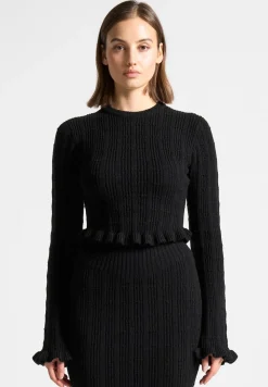 Ruffle Hem Ribbed Knit Top