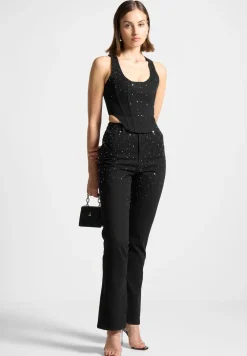 Scattered Rhinestone Denim Corset Top