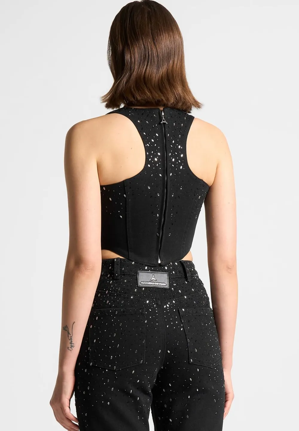 Scattered Rhinestone Denim Corset Top