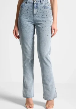Scattered Rhinestone Mini Flare Jeans