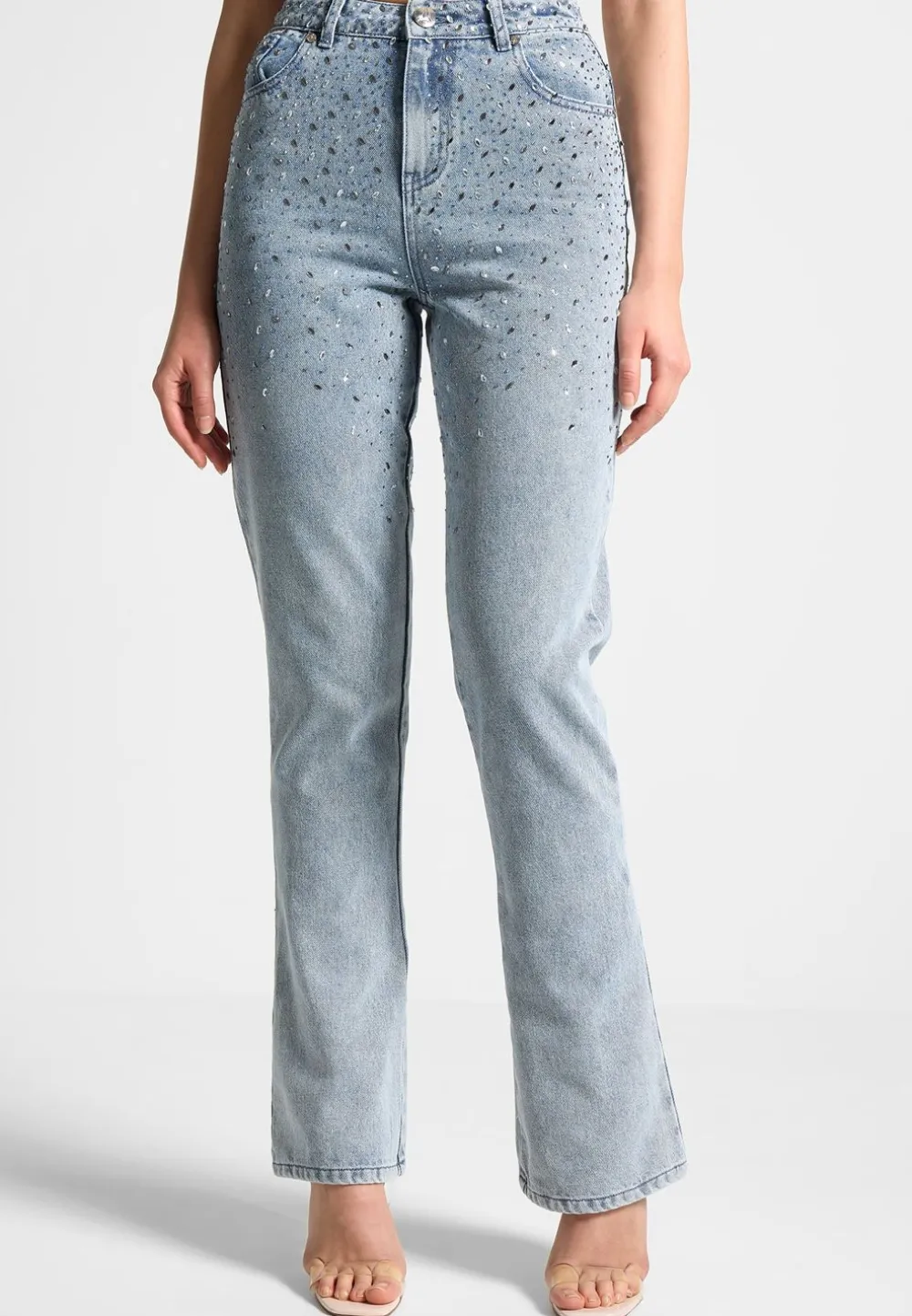 Scattered Rhinestone Mini Flare Jeans