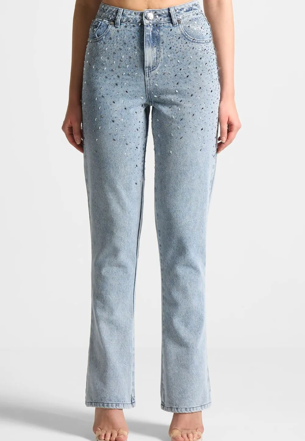 Scattered Rhinestone Mini Flare Jeans