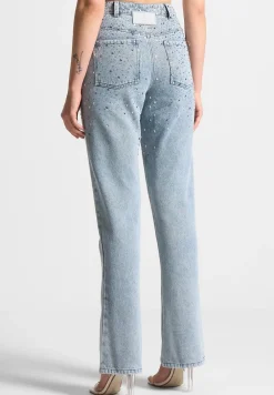 Scattered Rhinestone Mini Flare Jeans