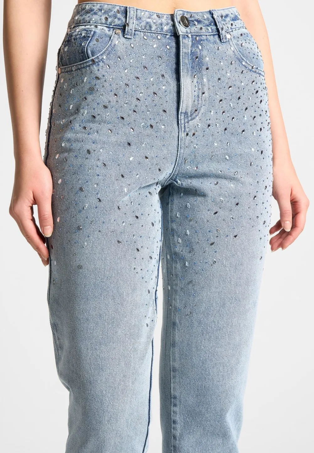 Scattered Rhinestone Mini Flare Jeans