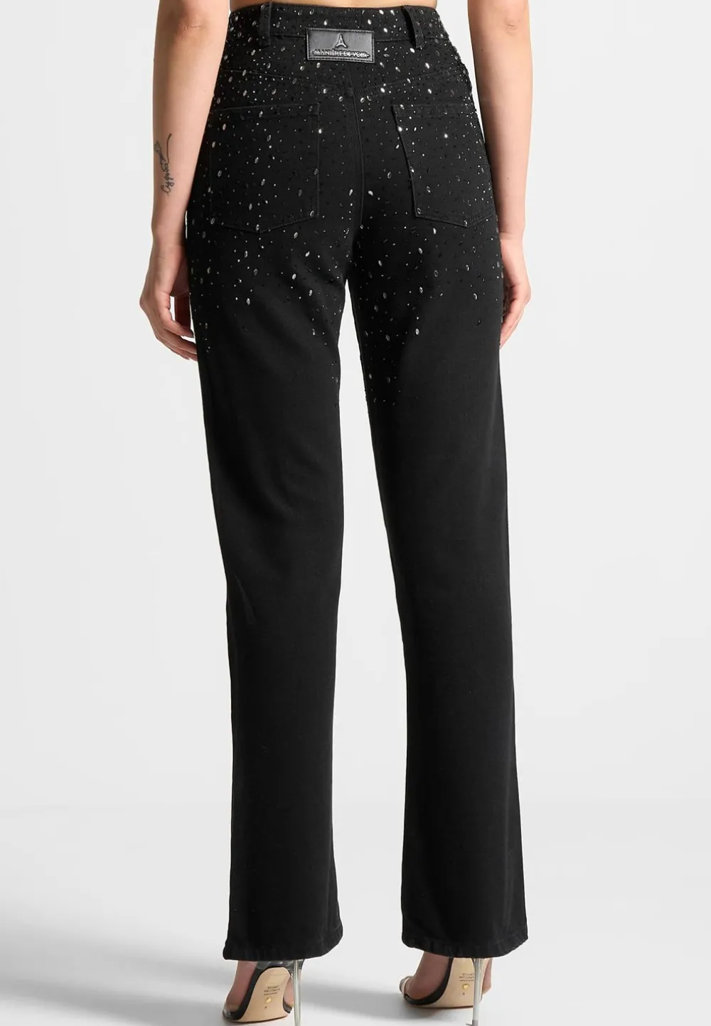 Scattered Rhinestone Mini Flare Jeans