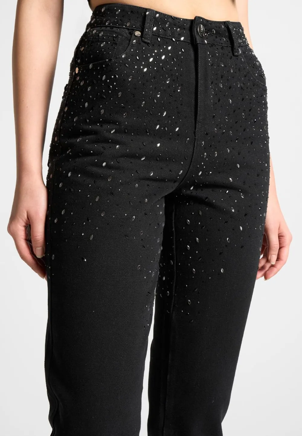 Scattered Rhinestone Mini Flare Jeans