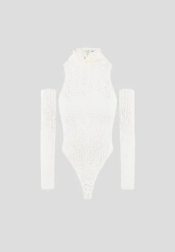 Seersucker Cowl Neck Bodysuit