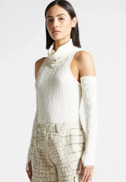 Seersucker Cowl Neck Bodysuit