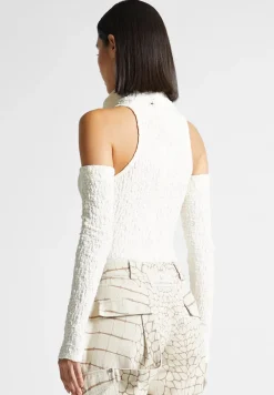 Seersucker Cowl Neck Bodysuit