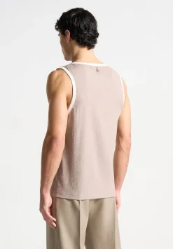 Seersucker Vest - Beige/White