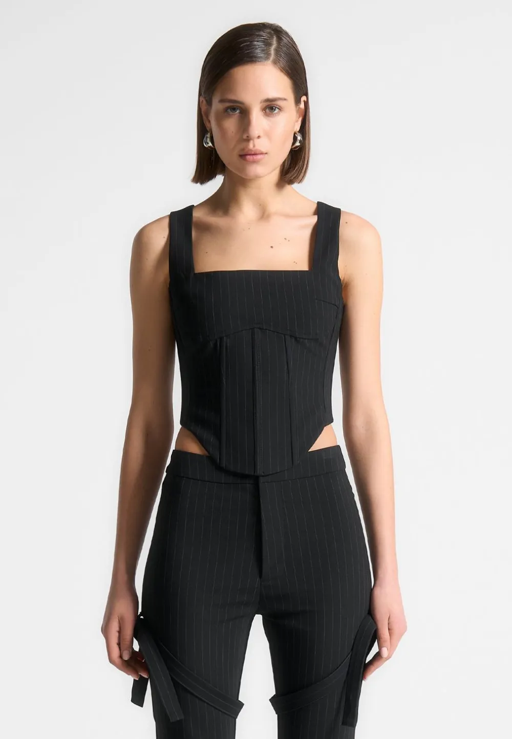 Square Neck Pinstripe Corset Top