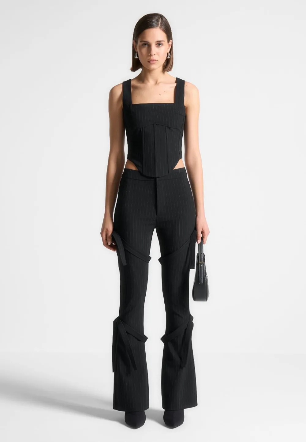 Square Neck Pinstripe Corset Top