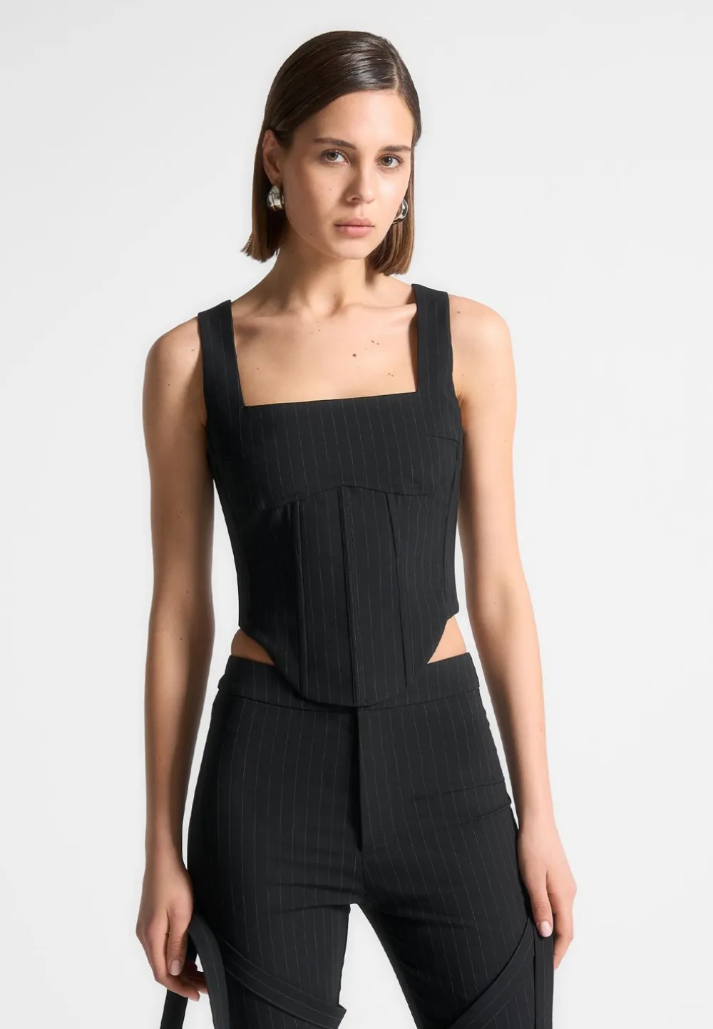 Square Neck Pinstripe Corset Top