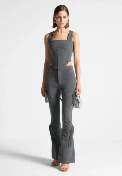 Square Neck Pinstripe Corset Top