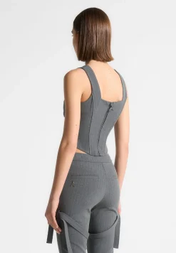 Square Neck Pinstripe Corset Top