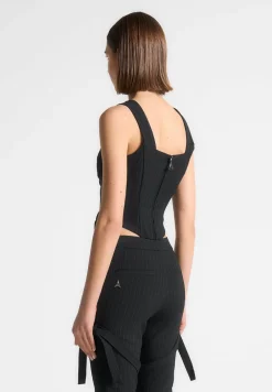 Square Neck Pinstripe Corset Top